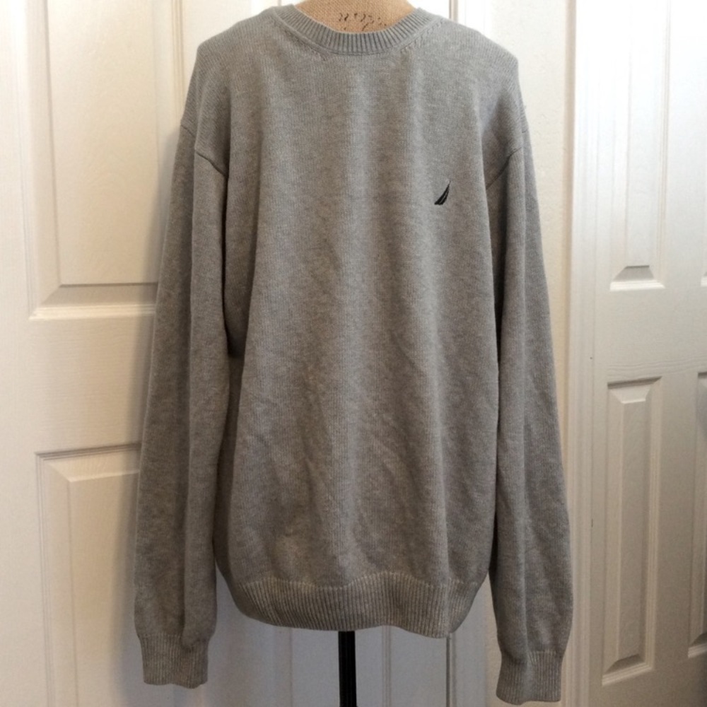 Nautica Men’s XL cotton knit light gray crew neck sweater nautical fisherman